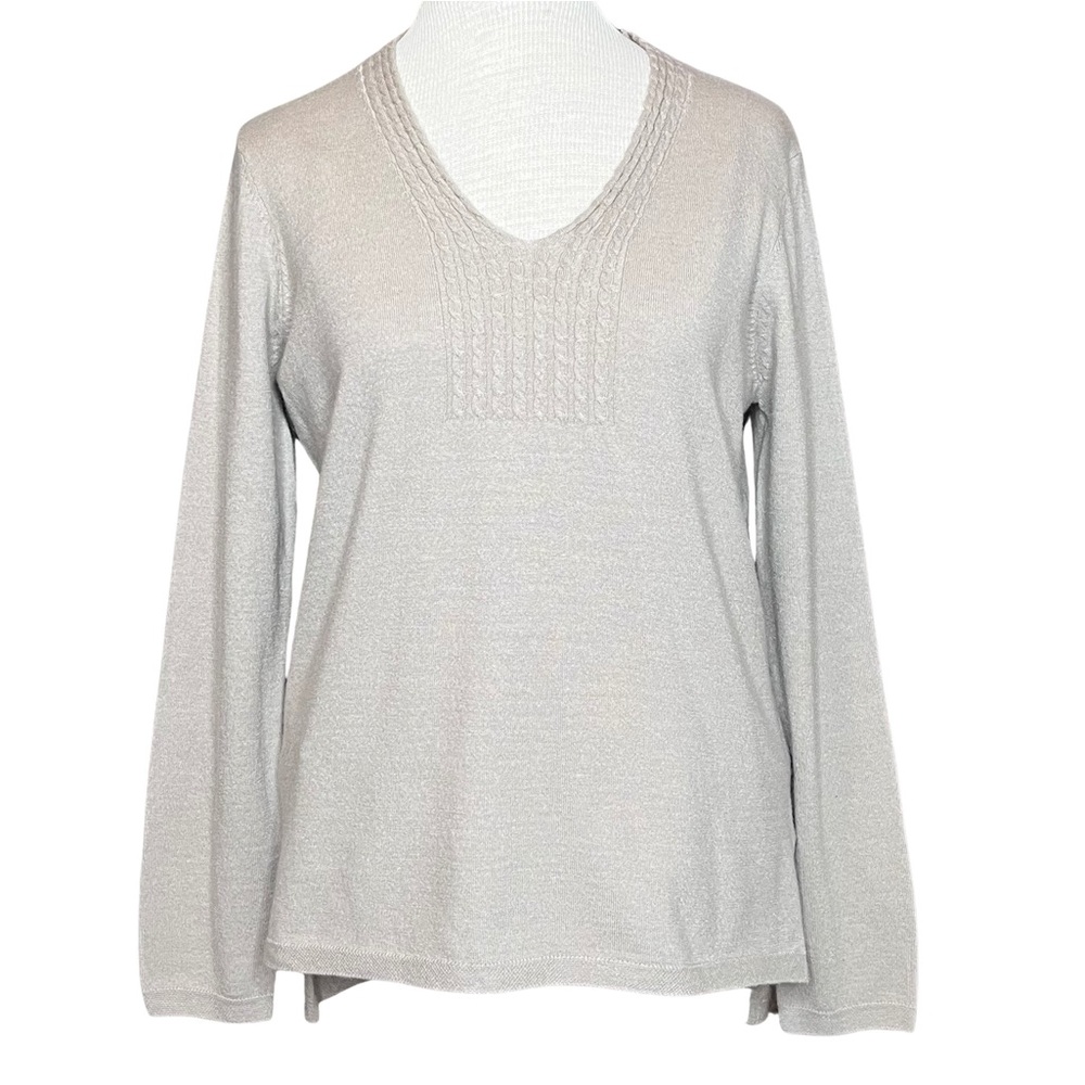 Coco Y Club V Neckline Pullover Knit Sweater New with Tag Size M Light Taupe